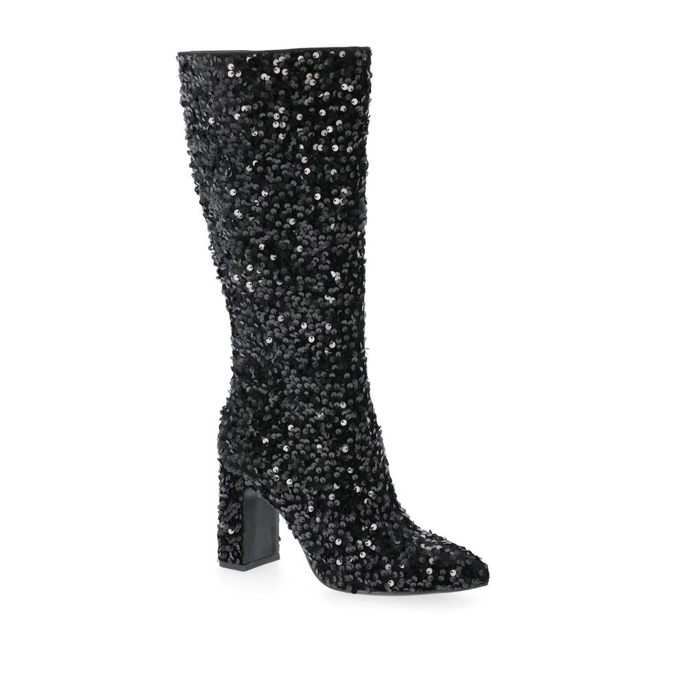 Madden NYC Women's Black Sparkly Tall Sequin Block Heel Boots  Size 8  NWT